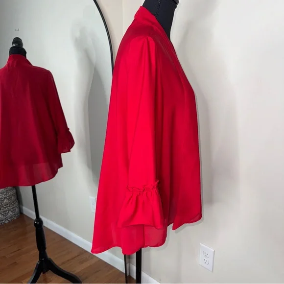 Zara Flutter Sleeve Blouse Top Red Size L - Picture 4 of 8